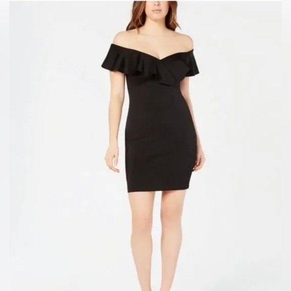 Guess Black V-Neck Ruffle Off Shoulder Mini Dress - Picture 12 of 13
